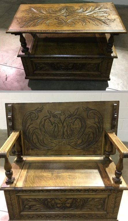 Carved Oak Moks Bench 